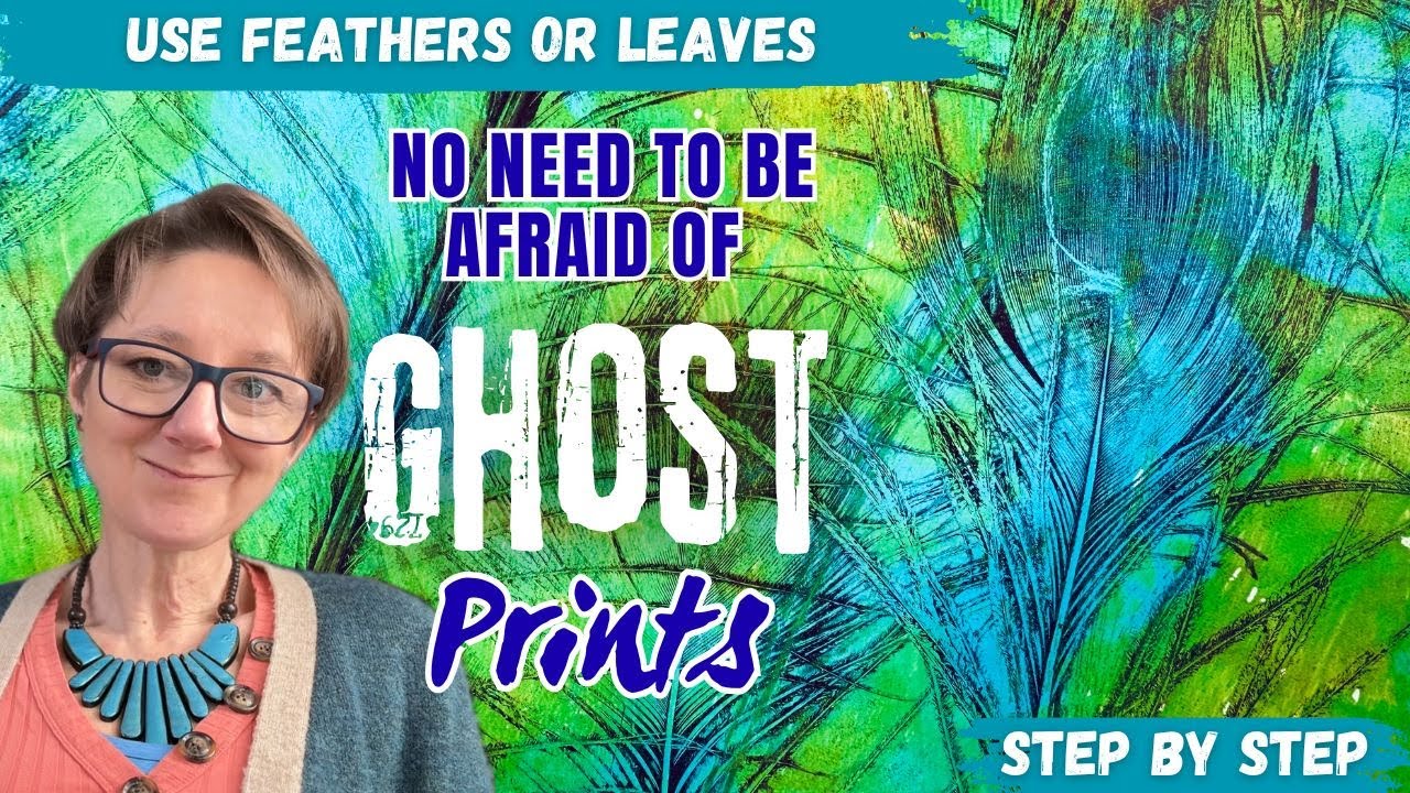 Gelli Plate GHOST print tutorial STEP BY STEP.  See how EASY it is to make with LEAVES or FEATHERS.