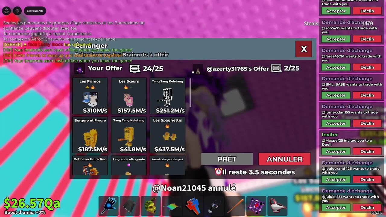 Live fr en direct je trade steal a brainrot#roblox #stealabrainrot #trade #pvp