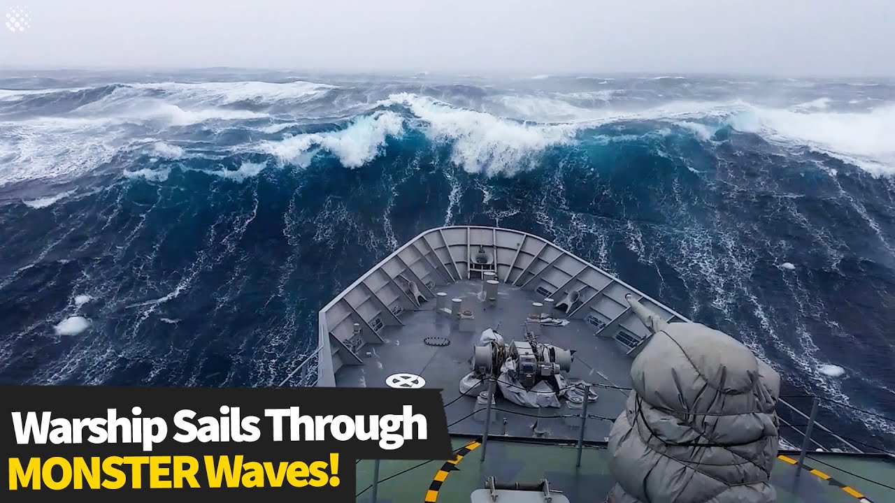 Sailors react as their warship is smashed by MONSTER waves