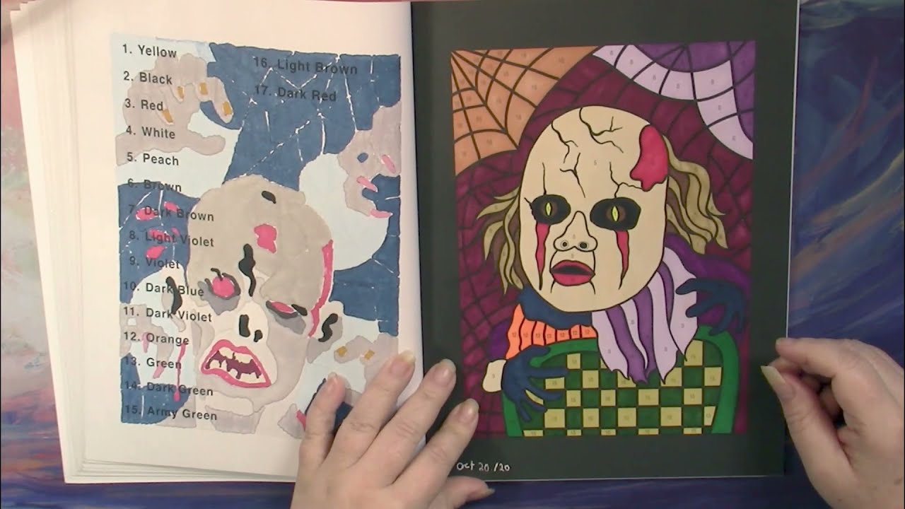 Completed Book Horror & Nightmare Creatures by Color Questopia (Adult Coloring)