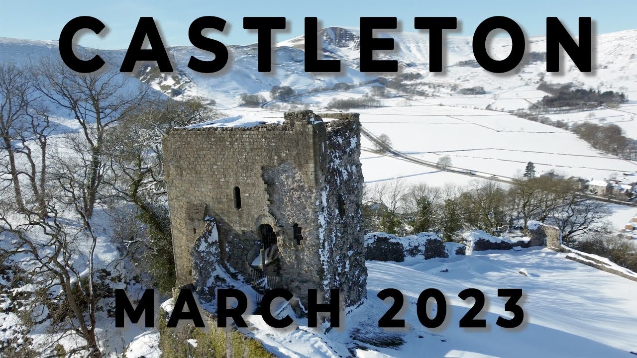 Castleton, Peak District. Snowfall 2023. 4K Drone Footage