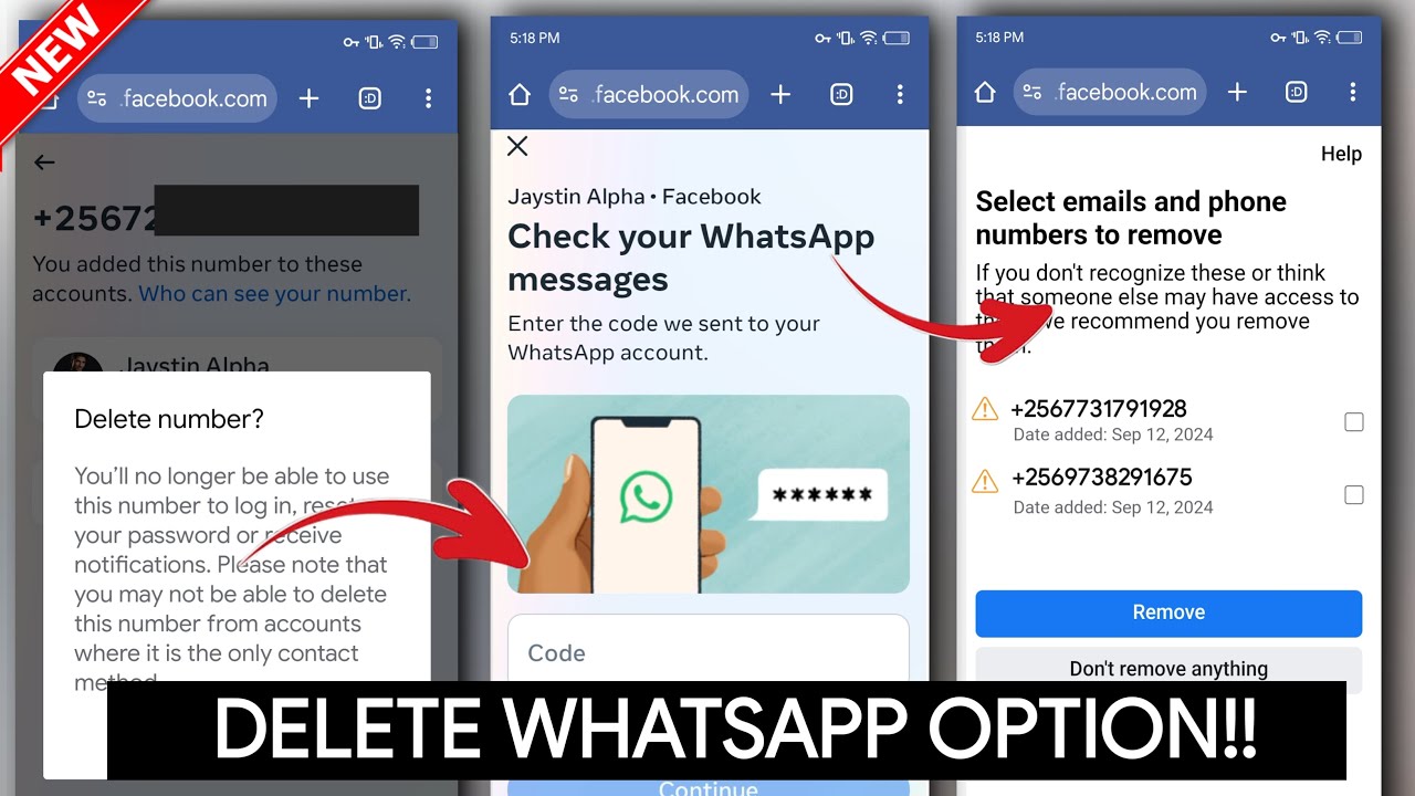 Как удалить номер из Facebook БЕЗ кода WhatsApp | Проверьте свои сообщения WhatsApp Facebook