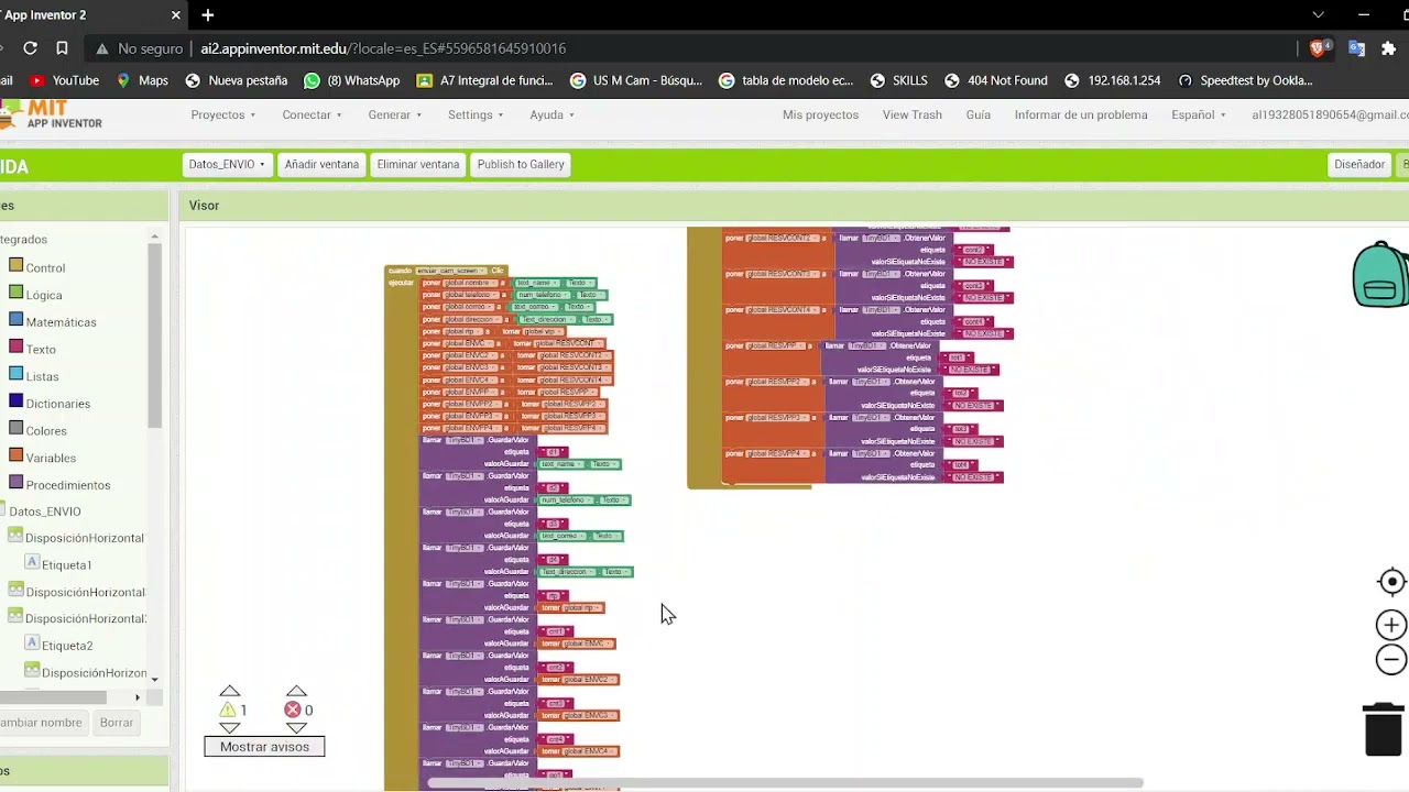 Enviar correo metodo ActivityStarter MIT APP INVENTOR 2