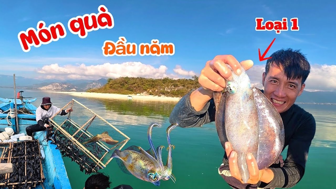 24h Cắm trại trên hòn đảo nhỏ nằm giữa biển, đặt lồng bóng mực tìm thức ăn | 24 hour’s camping 