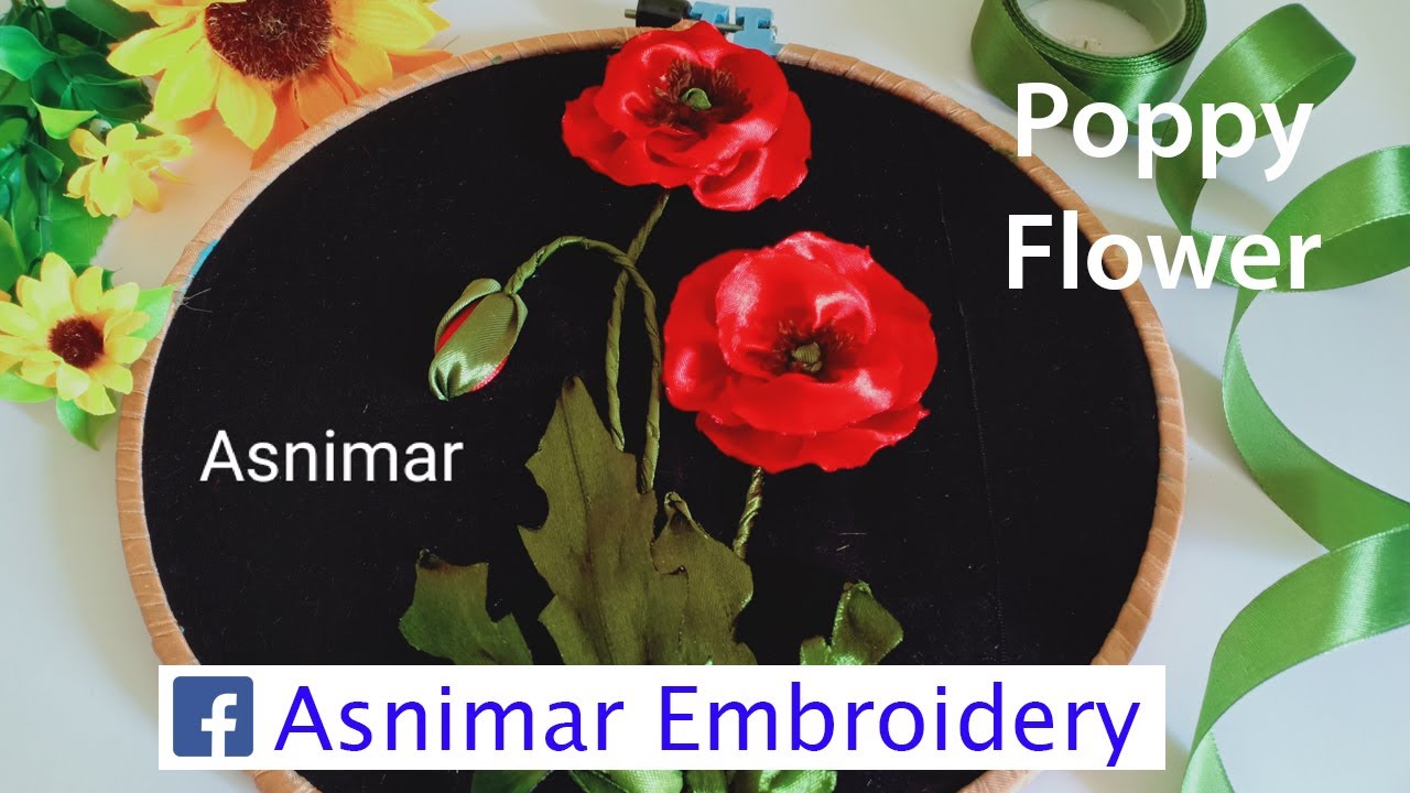 Ribbon Embroidery of Poppy Flower