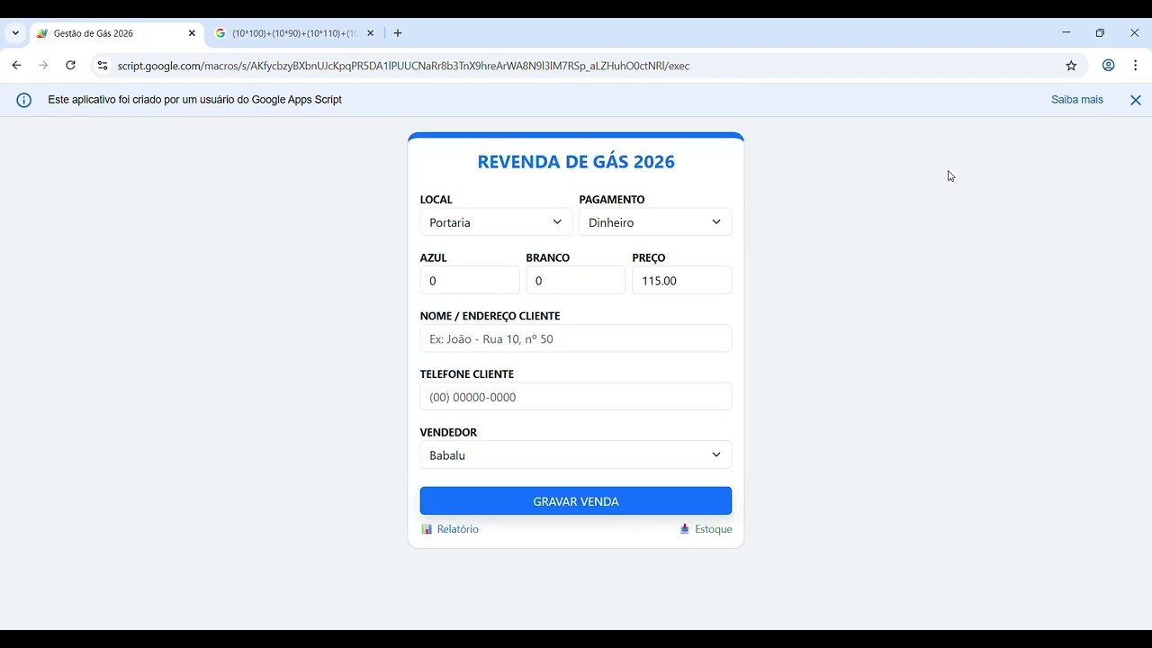 Aplicativo - Revenda de Gás - Gestão Fluxo de Caixa e Vendas