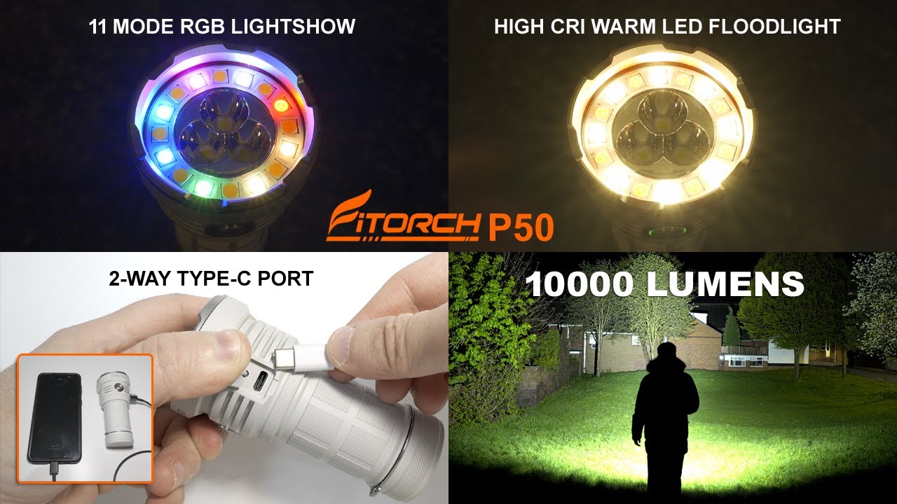 FITORCH P50 - 10000 lumens multi-colour Type-C rechargeable flashlight & power bank