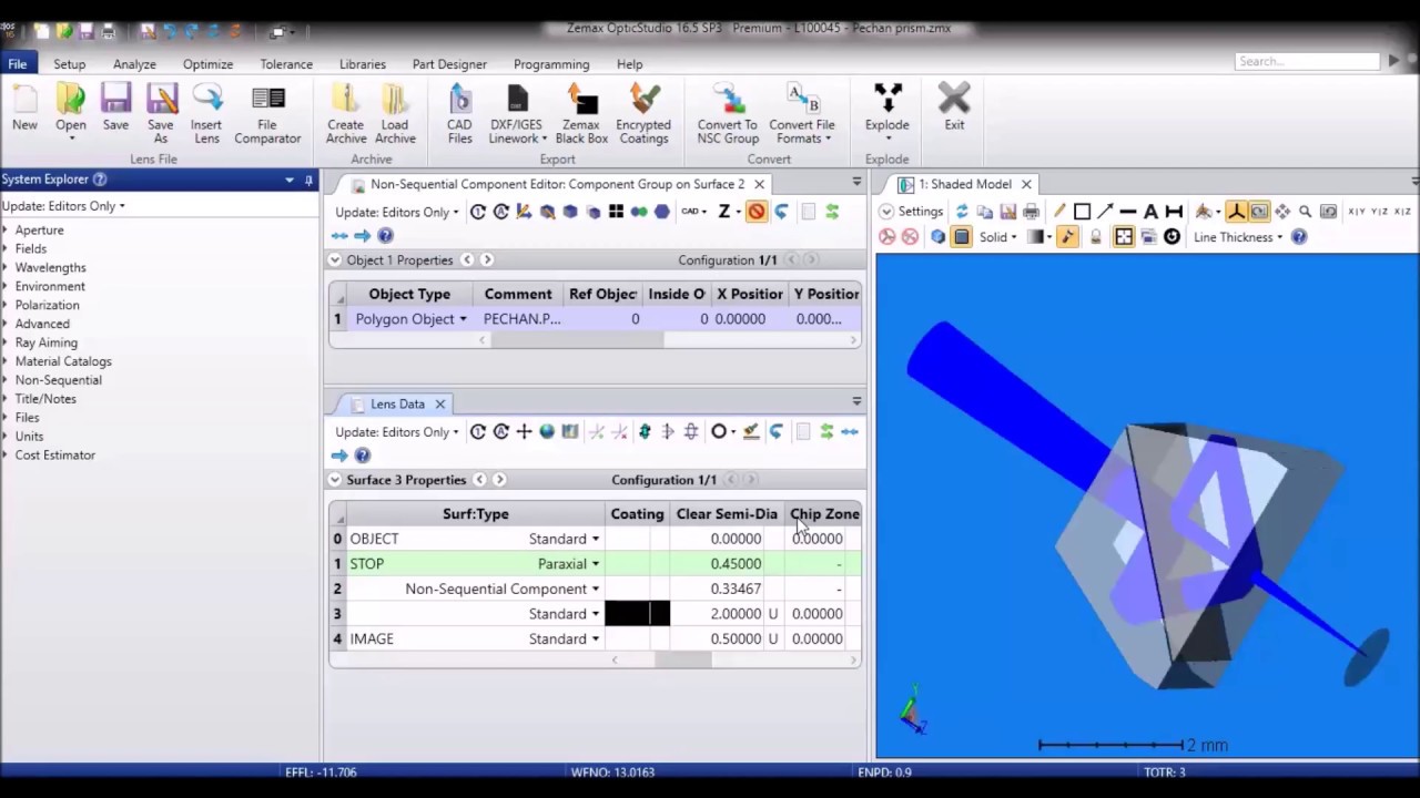 Creating sequential systems with prisms, CAD parts, and other complex objects in OpticStudio
