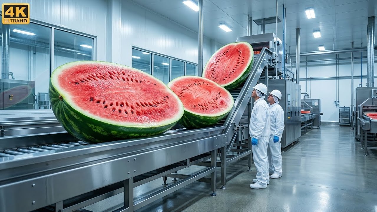 Inside a Watermelon Juice Factory | From Giant Melons to Bottles