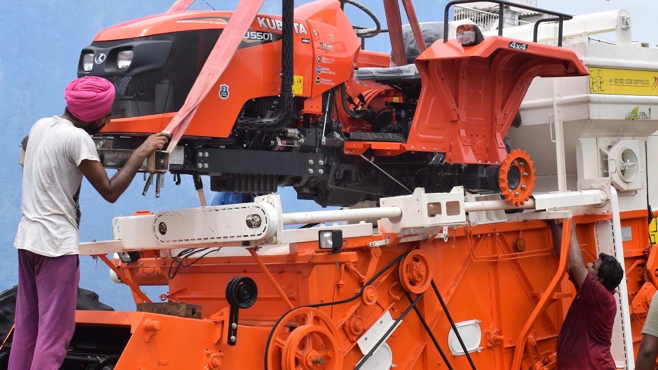 Kubota MU5501 Tractor 4x4 Harvester Mounding | K S combine Green Gold Harvester | Come to village