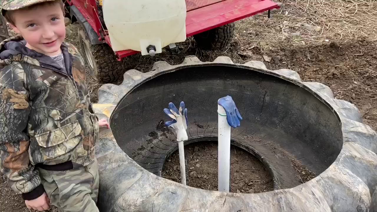How to turn an old tire into a water tank for cows!
