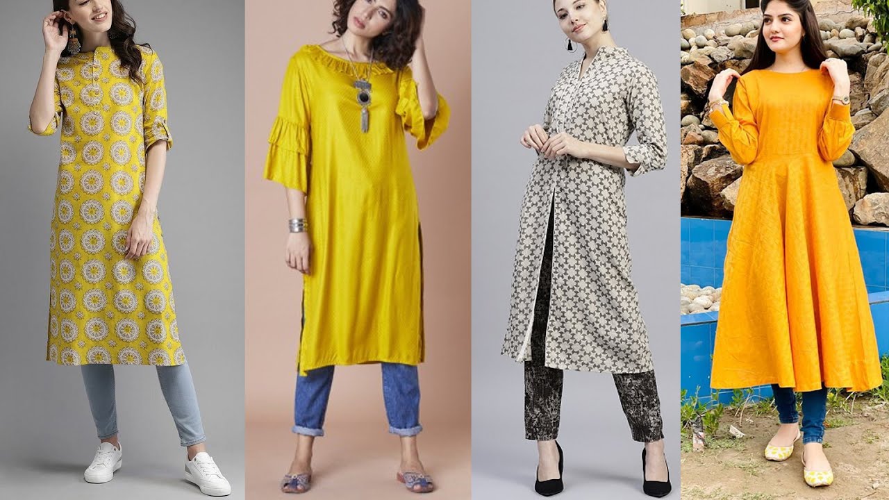 A line kurti Design with jeans | A line kurti & pant।
