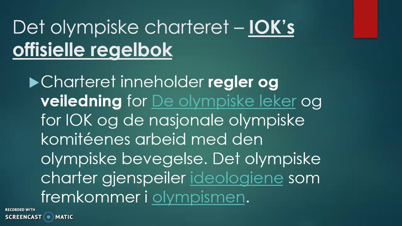 Moderne OL - bakgrunn - olympisme - charteret