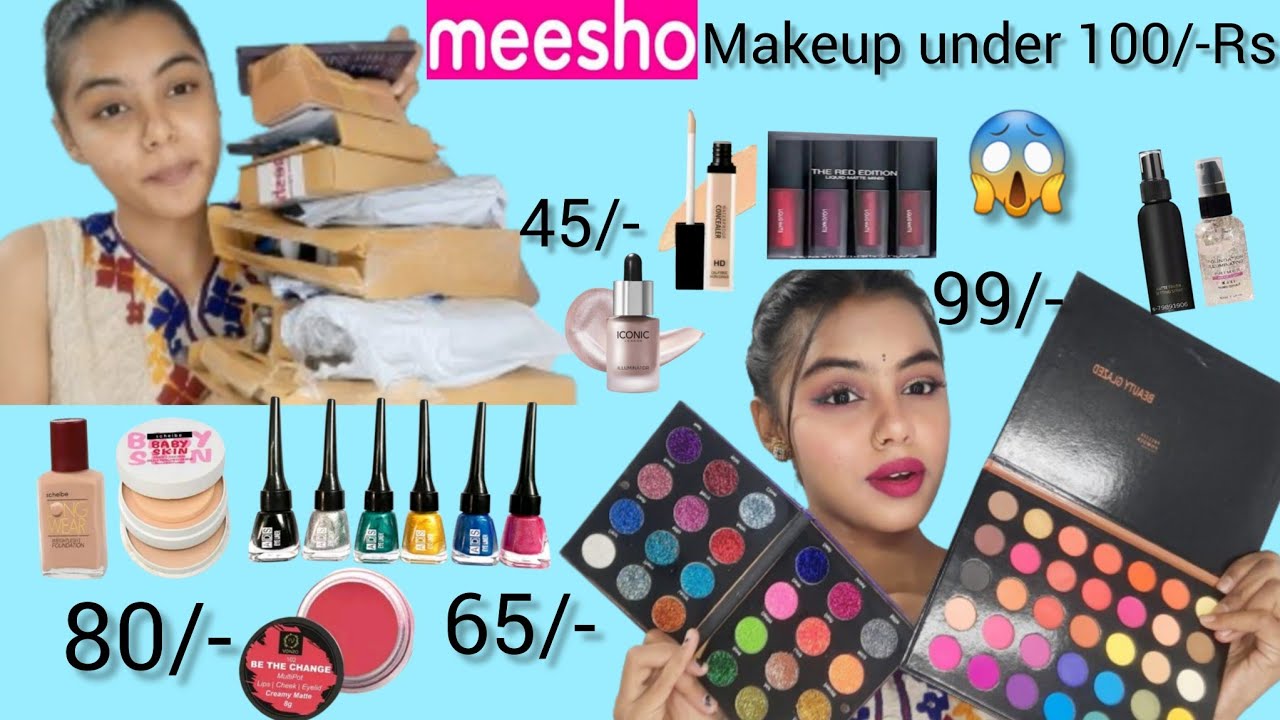OMG😱Trying दुनिया का सबसे सस्ता Makeup From Meesho| Under 100 | Makeup Kit For Beginners Under 100