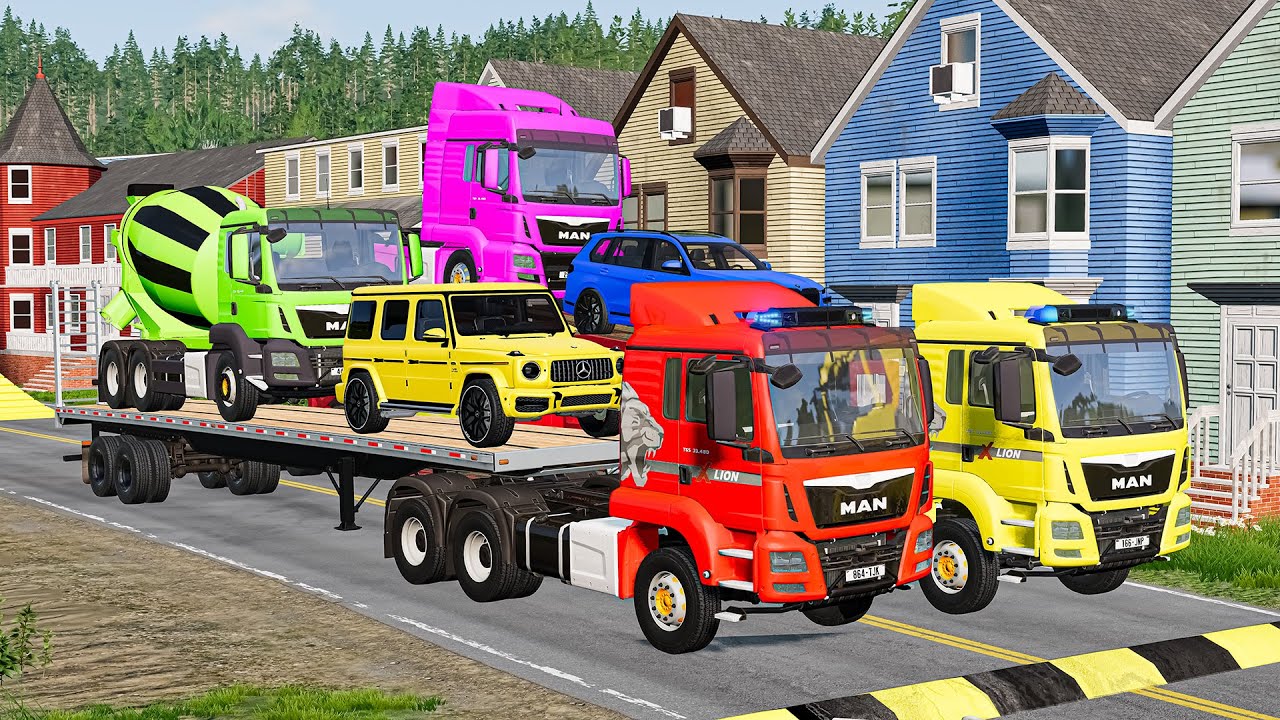 Грузовик с платформой Маккуин | Перевозка на грузовике — Выбоина против машины №44 — BeamNG.Drive