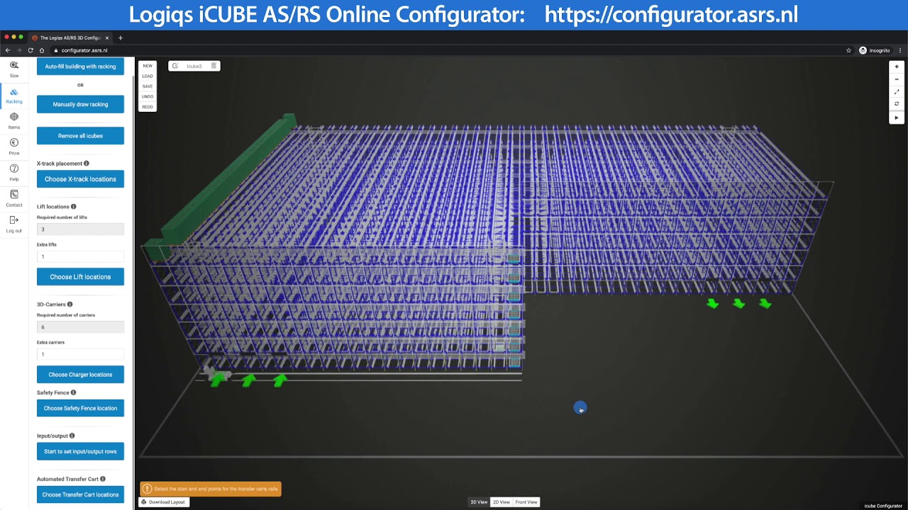 Logiqs iCUBE AS/RS - online 3D design tool - Tutorial