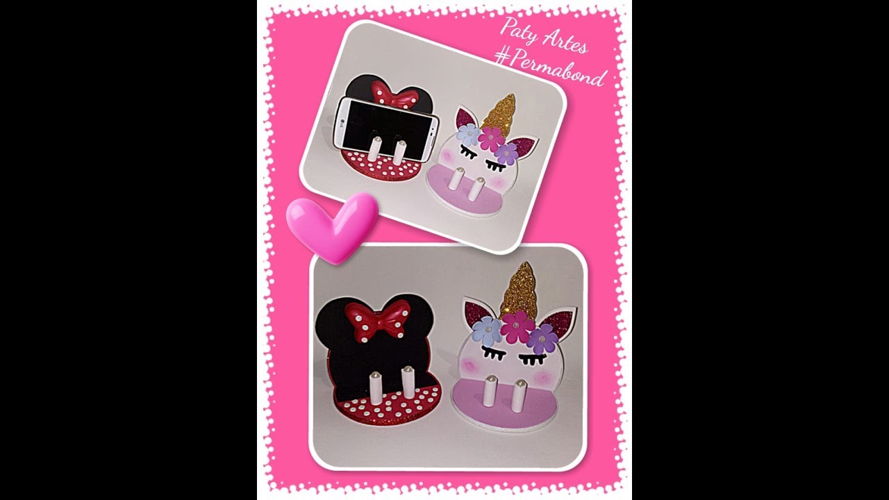 Porta Celular Com Reciclagem de CD e Eva Temas Minnie e Unicórnio