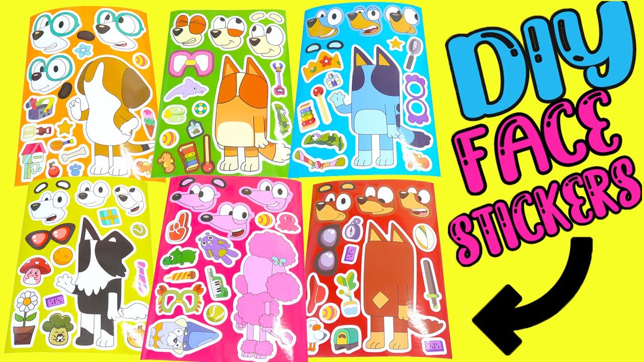 Bluey DIY Silly Face Stickers with Bingo, Coco, Honey Dolls