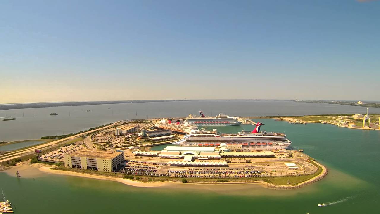 Port Canaveral Cape Marina and Cruise Ships Aerial Drone Video