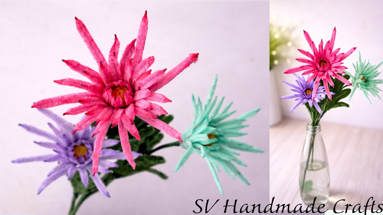 How to make pipe cleaner flowers easily | diy flower | craft ideas | pipe cleaner craft | fuzzy wire