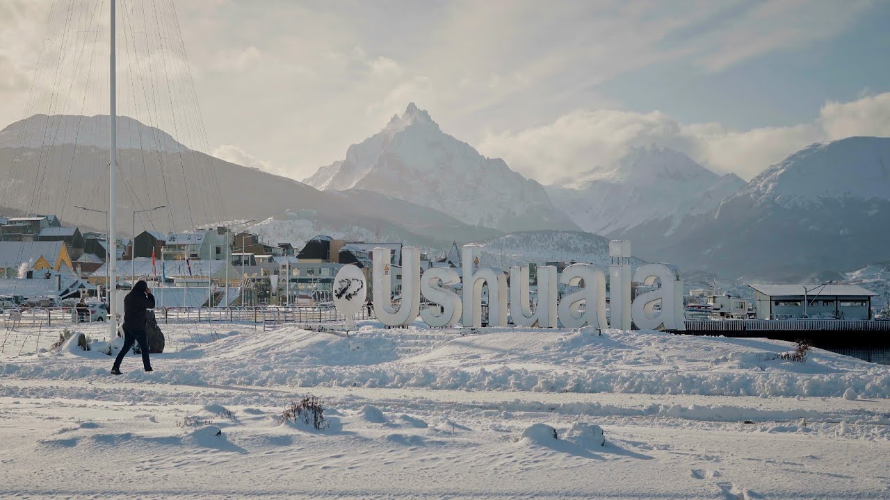 Center of Ushuaia in the winter with a lot of snow