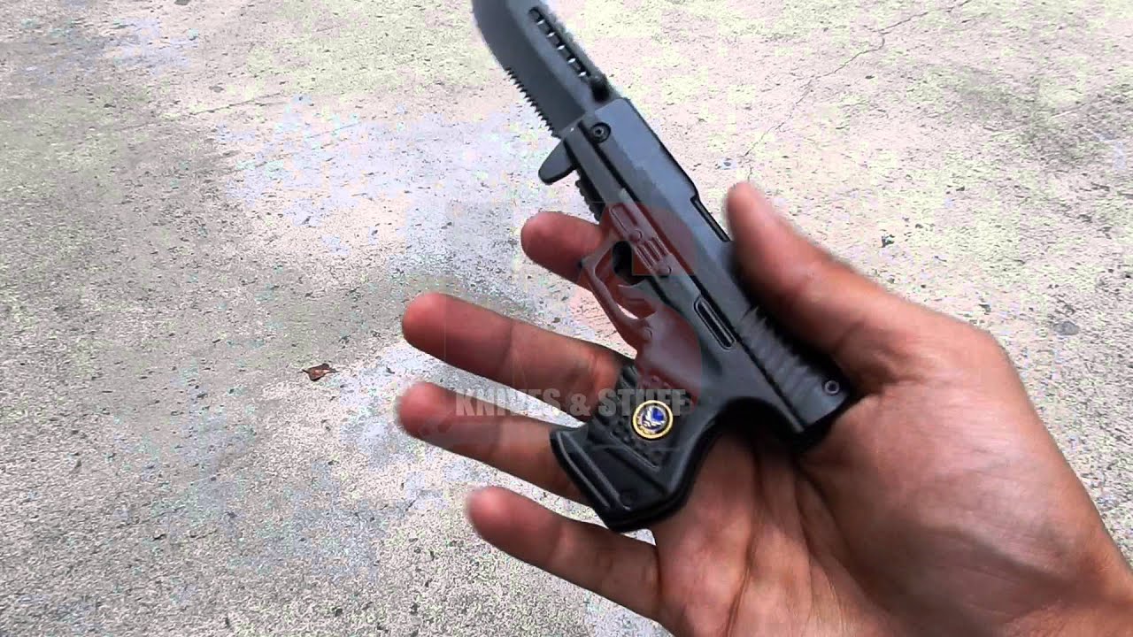 Black Air Force, Pistol, Hand Gun Style Spring Assisted Folding Knife