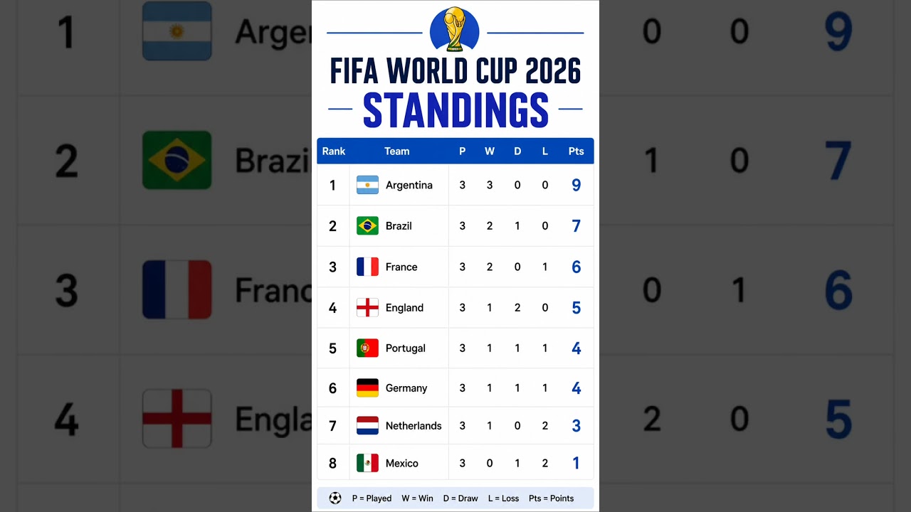 FIFA World Cup 2026 Standings Today | Latest Points Table | Football World Cup 2026