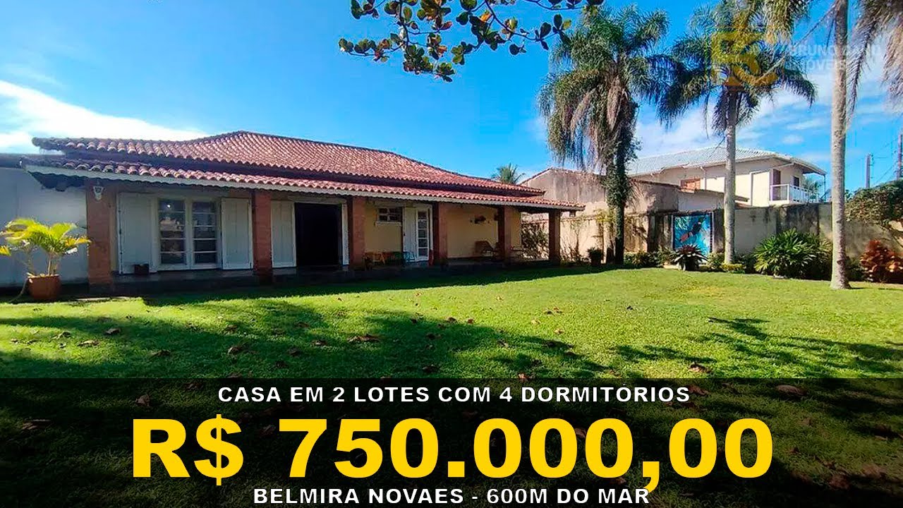 CASA EM 2 LOTES COM 4 DORMIT&Oacute;RIOS &Aacute; 600 METROS DO MAR - BELMIRA NOVAES- Peru&iacute;be SP | Litoral Sul