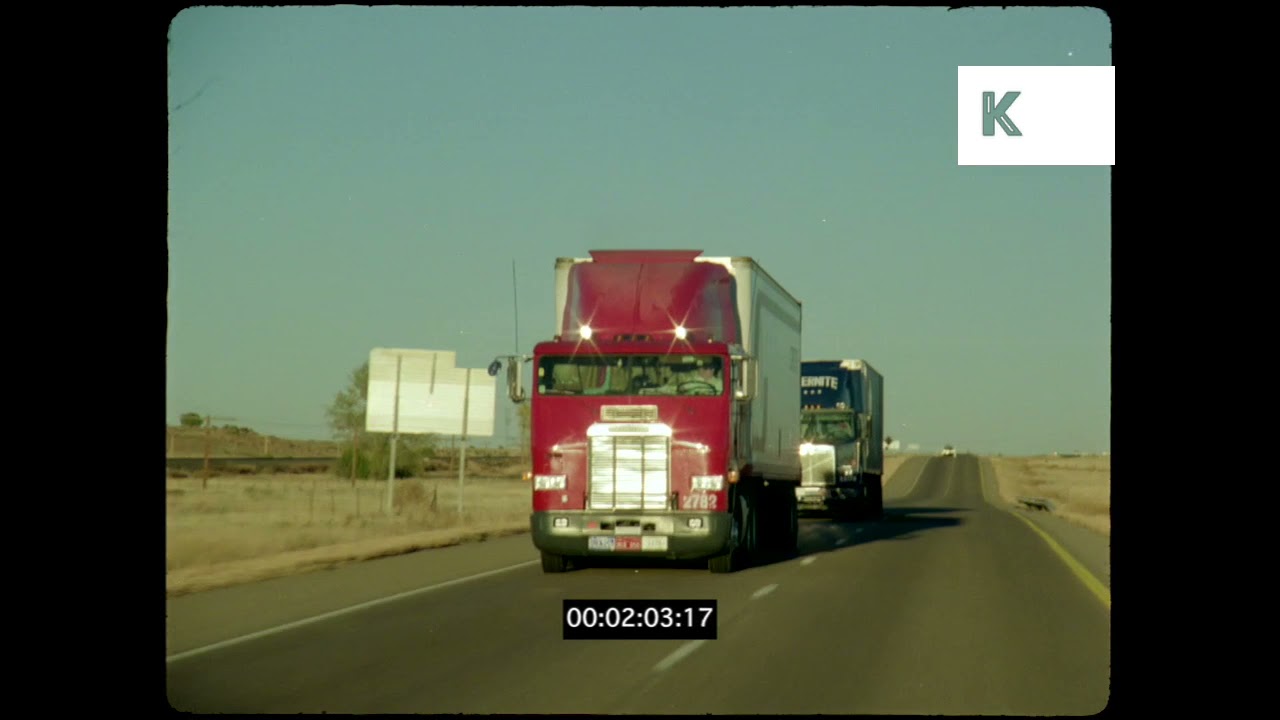 1980s USA, Trucks Driving Along Highway, Heavy Goods Vehicles, 35mm