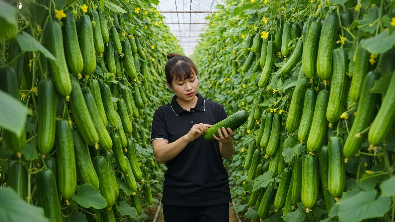 Harvesting cucumbers to sell - Taking care of animals, cooking delicious meals with Dad