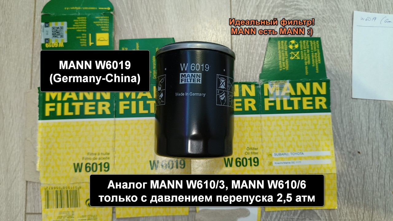Распил масляного фильтра MANN W6019 (Germany-China). Аналог MANN W610/3