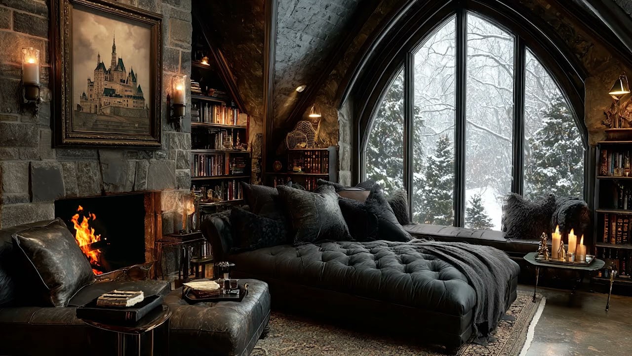 Winter Piano Room | Soft Piano Music for Lonely Snowy Nights in a Cozy Bedroom with Dim Lights