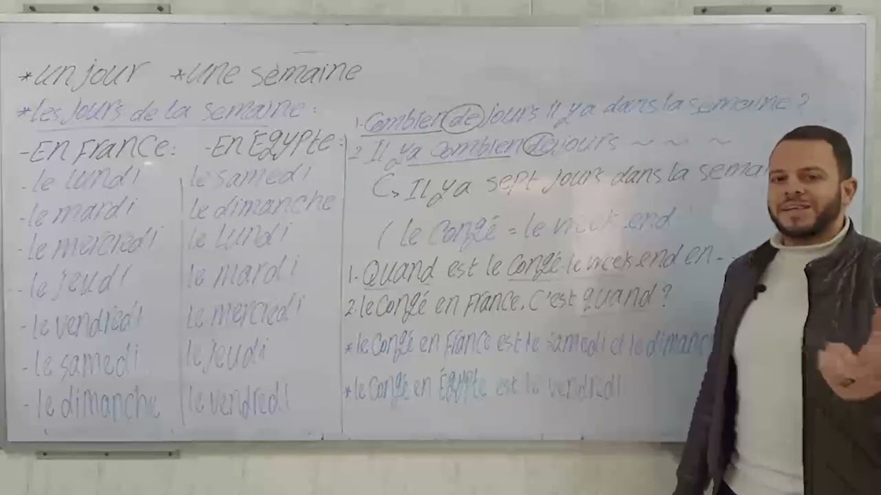 شرح الدرس التانى الوحده التانيه فرنساوى اولى ثانوى الترم الاول \شرح ايام الاسبوع فرنساوى اولى ثانوى