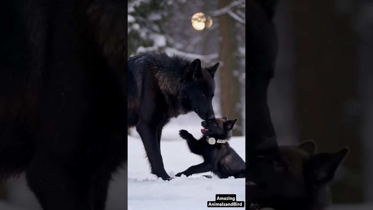 Rare Snow Black Wolf Bonding with Adorable Cub | Heartwarming Wildlife Moment