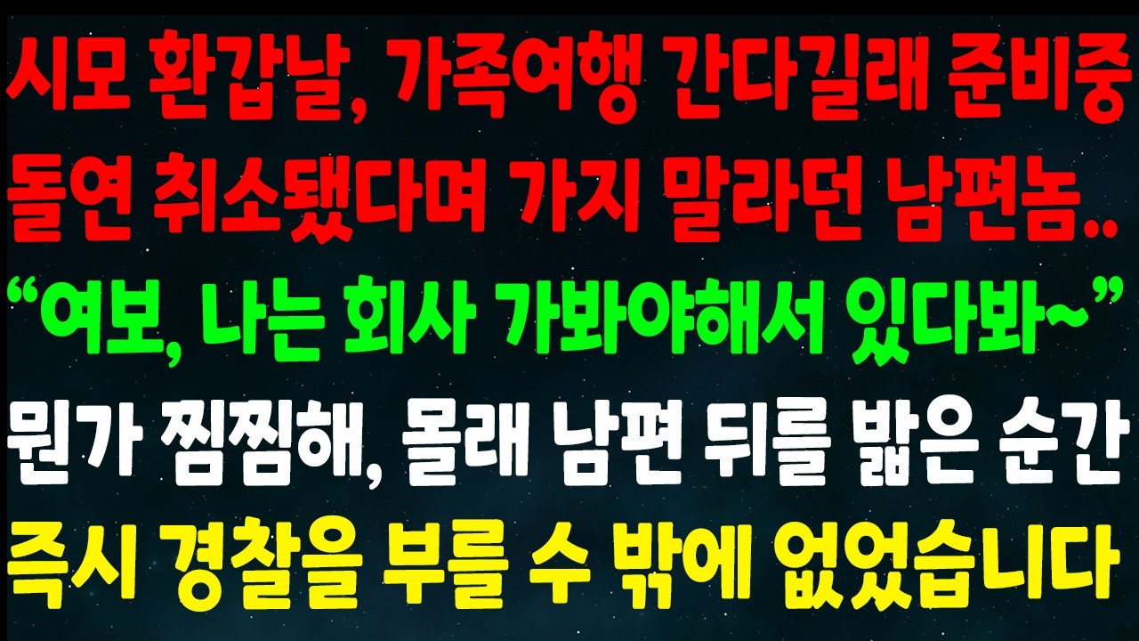 (반전신청사연)시모 환갑날 가족여행 간다길래 준비중 돌연 취소됐다며 가지말란 남편 