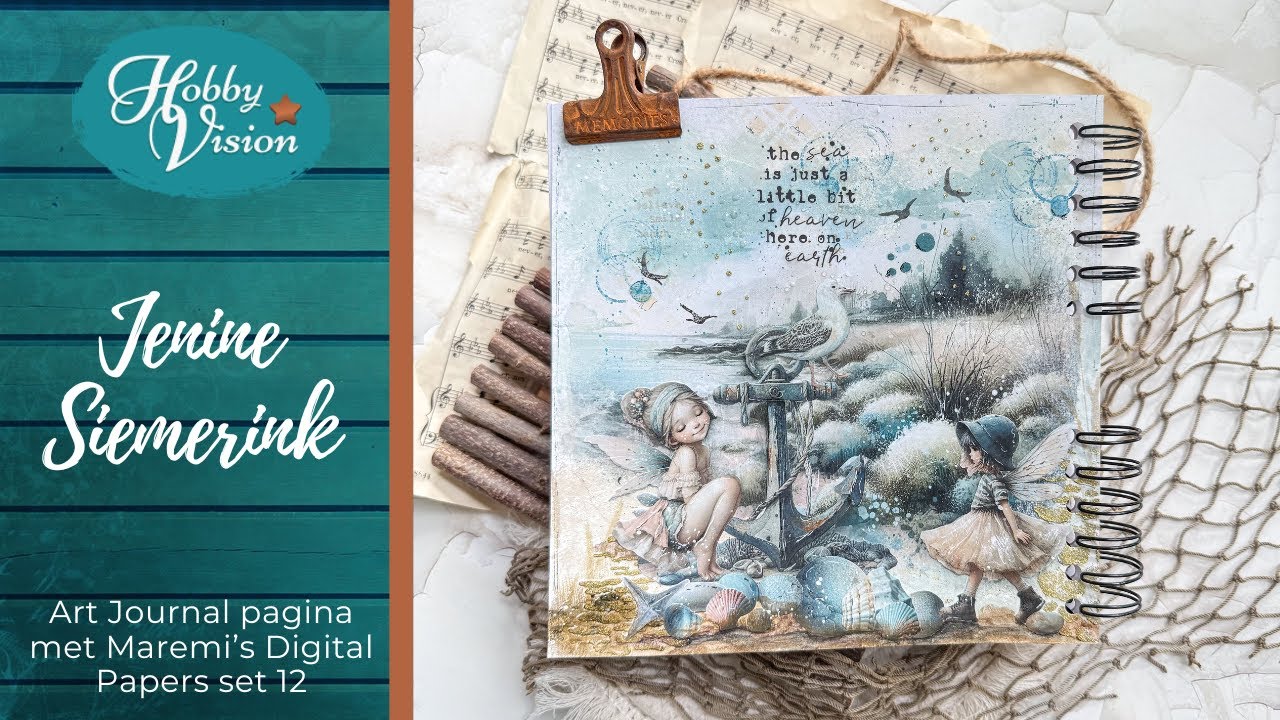 FBLive - Art Journal pagina met Maremi's Digital Papers set 12