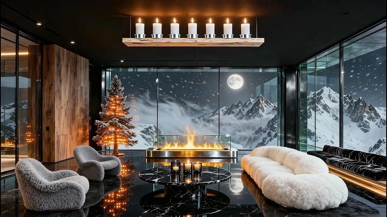 Cozy Chill Fireplace + Candlelight + Snowstorm Outside | Most Relaxing Winter Ambience 