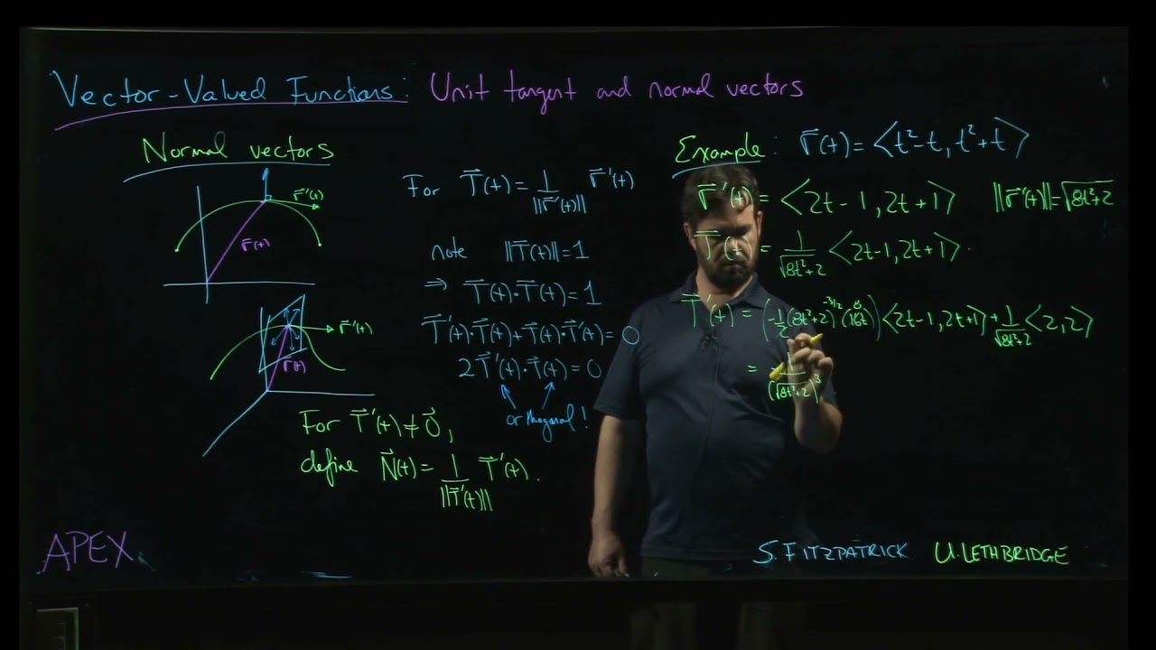 Vector-Valued Functions - Unit Tangent and Normal Vectors: 06. Normal Example 2