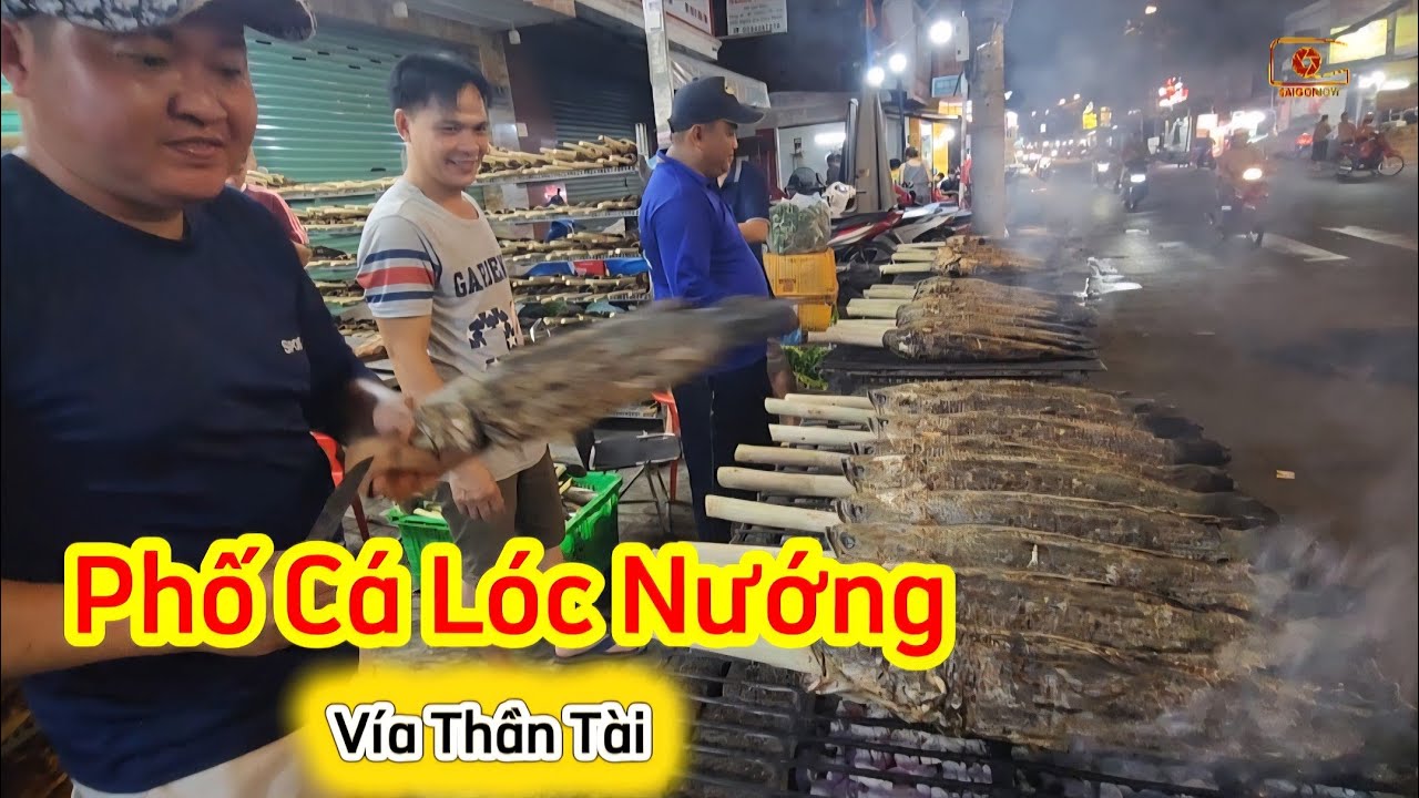 Phố Cá lóc nướng Tân Kỳ Tân Quý đỏ lửa xuyên đêm nướng hàng tấn cá Ngày Vía Thần Tài