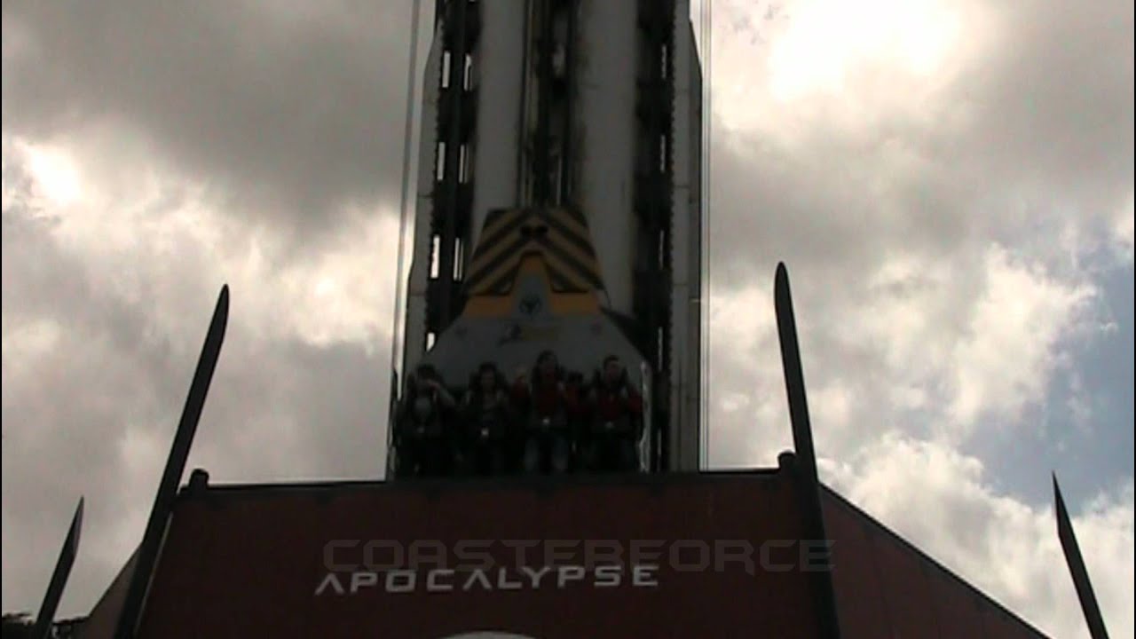 Apocalypse Drop Tower off-ride of all three drops HD Drayton Manor