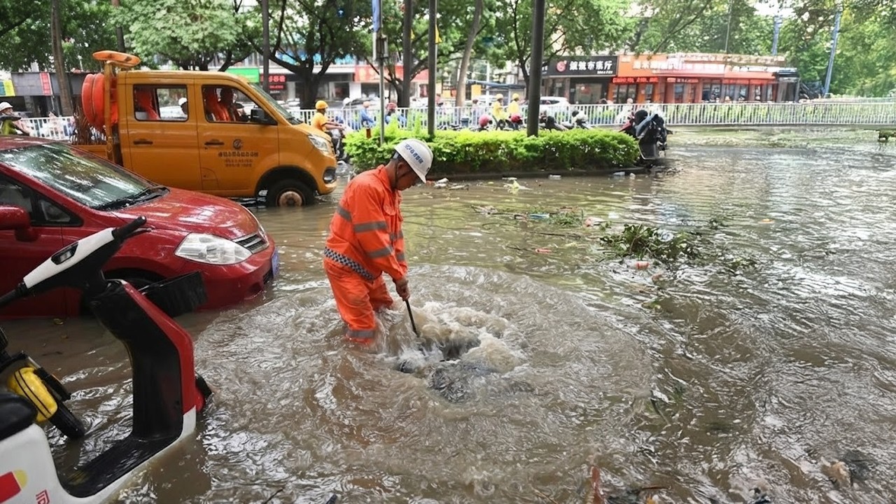 Rescue Operation Massive Drain Unclogging Saves Flooded Street!