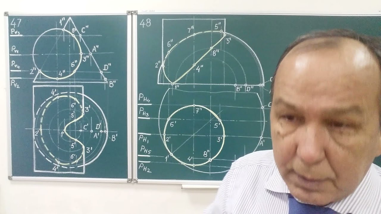 Взаимное пересечение поверхностей (способ секущих плоскостей) Задача 48/Рабочая тетрадь