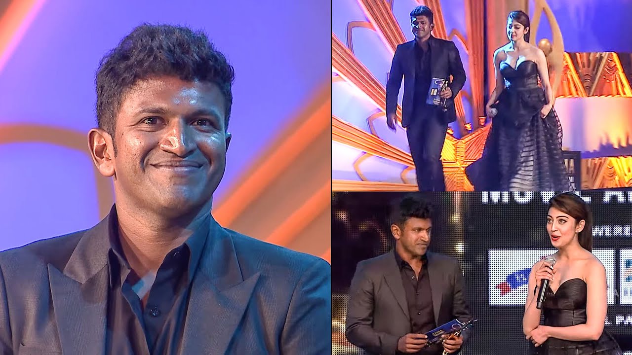 PowerStar Puneeth and Beauty Praneetha Subhash Presents the Award to Chikkanna