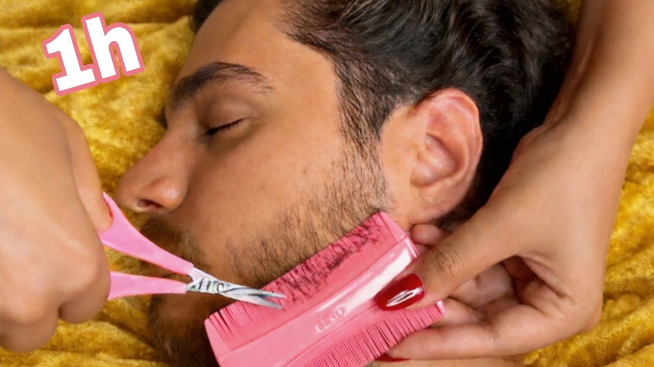 1 Hour Face Massage & Beard Scissor ASMR (No Talking)