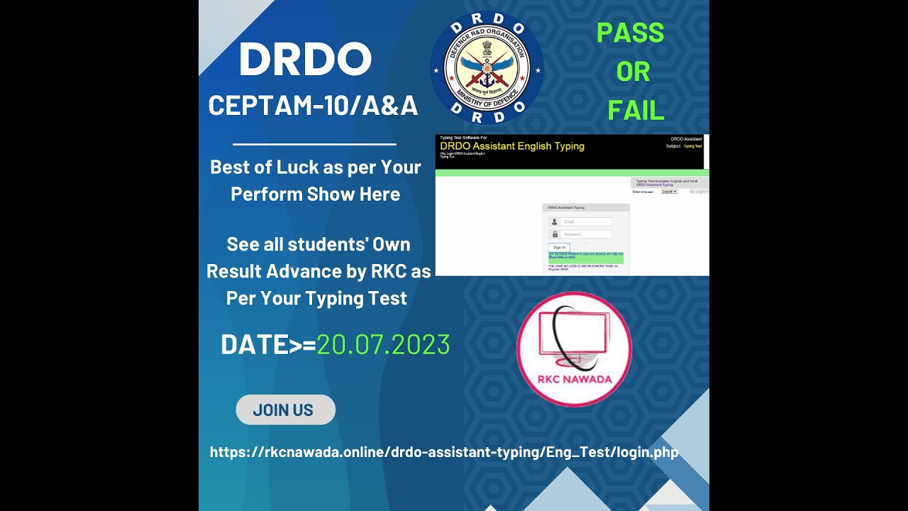 DRDO CEPTAM-10/A&A Typing Test Students' See Your Actual Exam Result Advance By RKC, Best of Luck