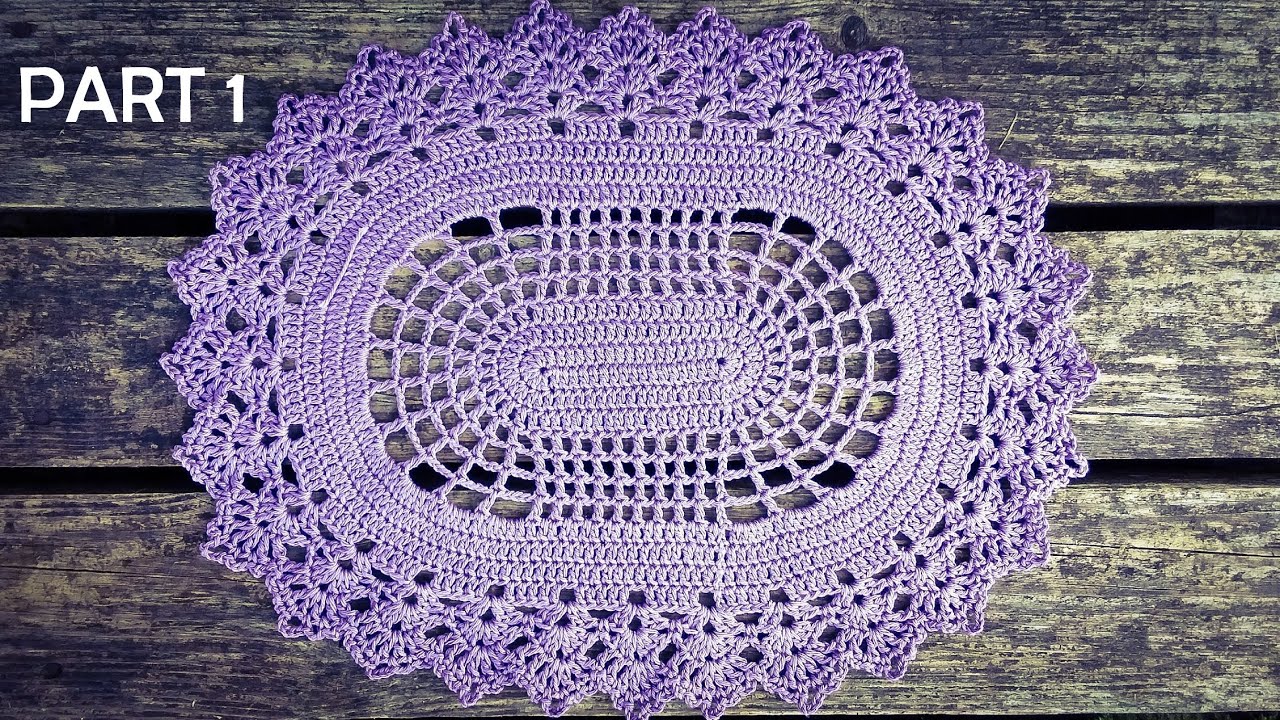 Crochet Oval Violet Doily Table Runner Tutorial Part 1 Round 1 - 7