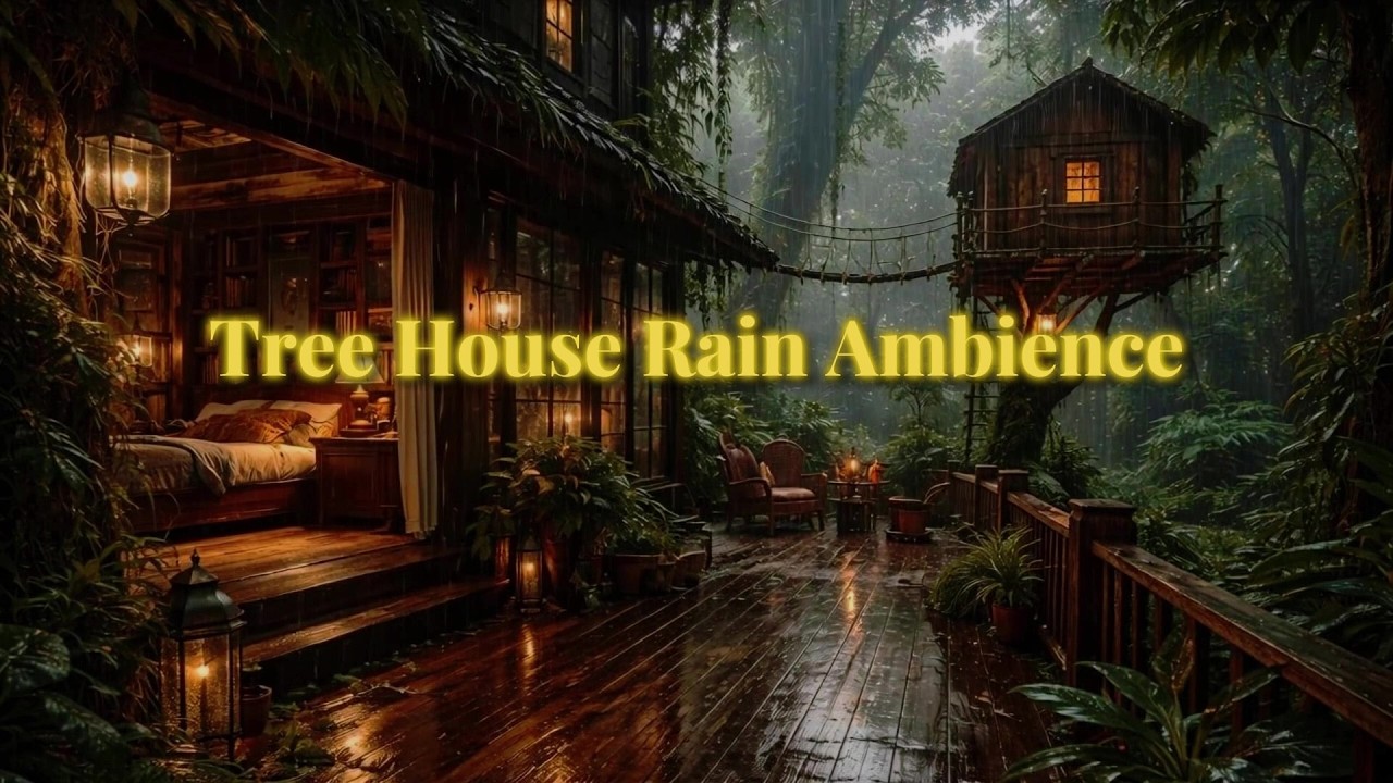 Tree House Rain Ambience 🌧️ Cozy Jungle Cabin in the Rain | Relaxing Sleep & Study Sounds
