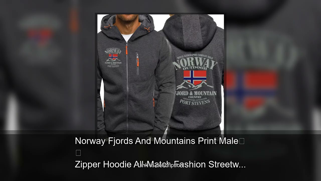 Norway Fjords And Mountains Print Male Zipper Hoodie All-Match Fashion Streetwear Vintage Casua