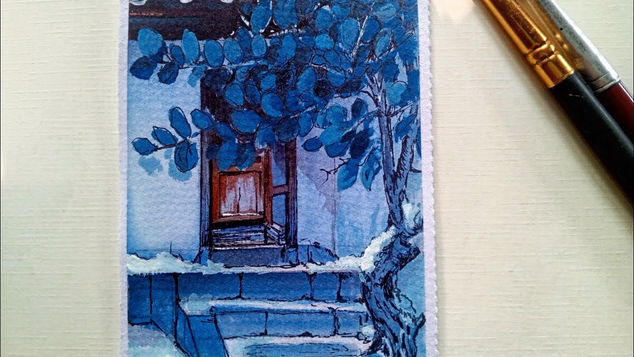 Simple watercolour drawing. Bluecoloue painting.. 