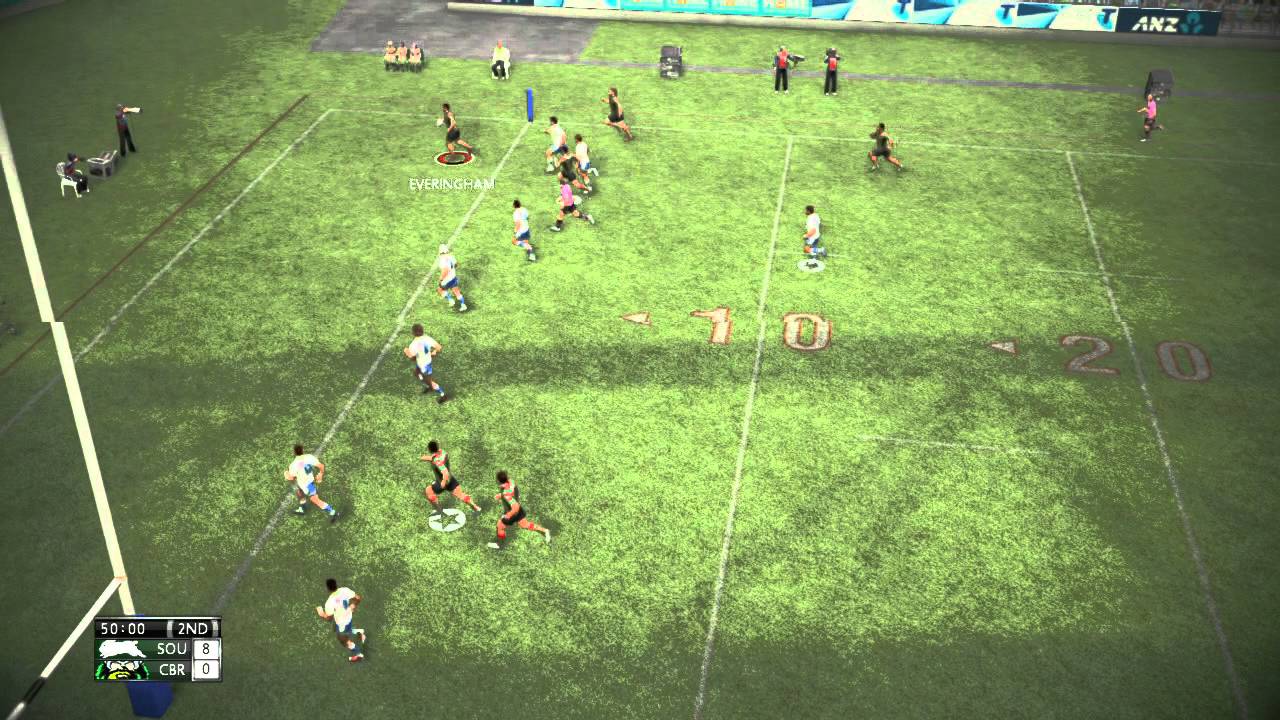 Rugby League Live 2 Gameplay Souths Vs Raiders - sideline cam view -